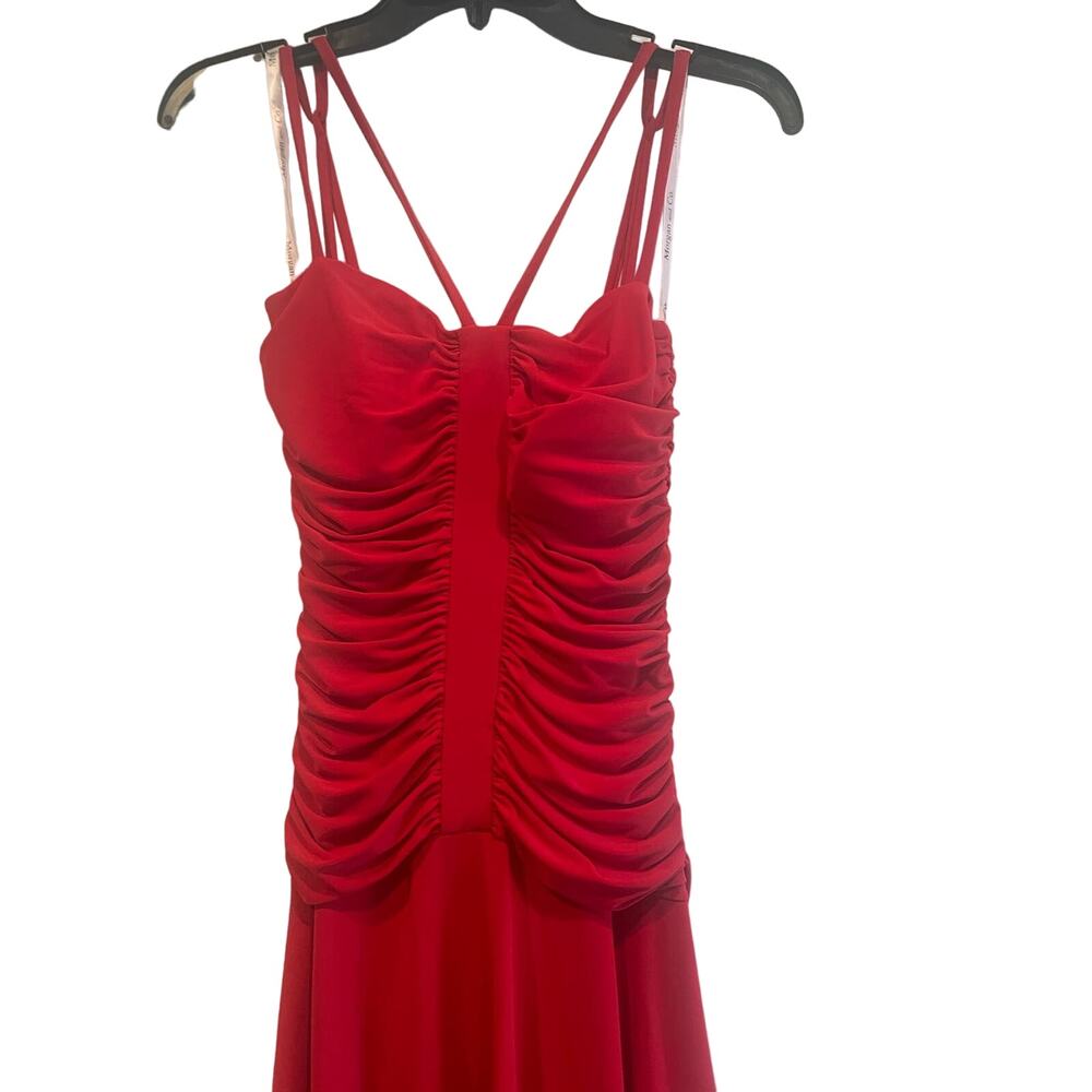 Morgan & Co, Red Chiffon Hi/Lo Rushed Dress, Size Small, straps, B72, $48